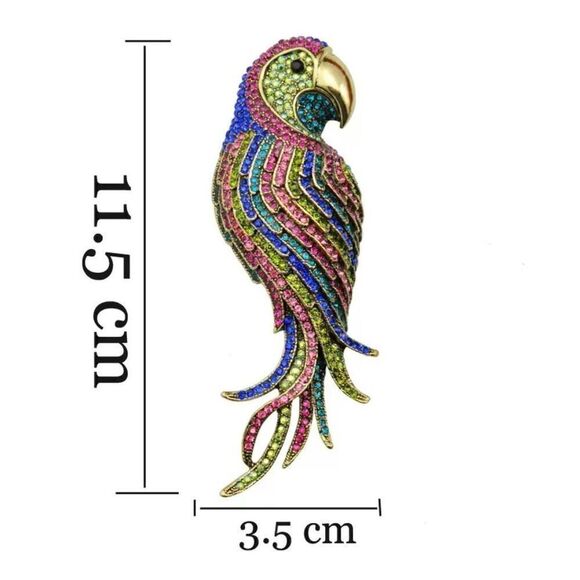 New Retro Rhinestone Parrot Silver Brooch Women Casual Crystal Jacket Scarf Lape - Picture 5 of 7